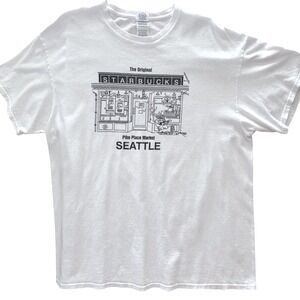Starbucks Pike Place Market Seattle Graphic T Original Storefront Coffee  Size L
